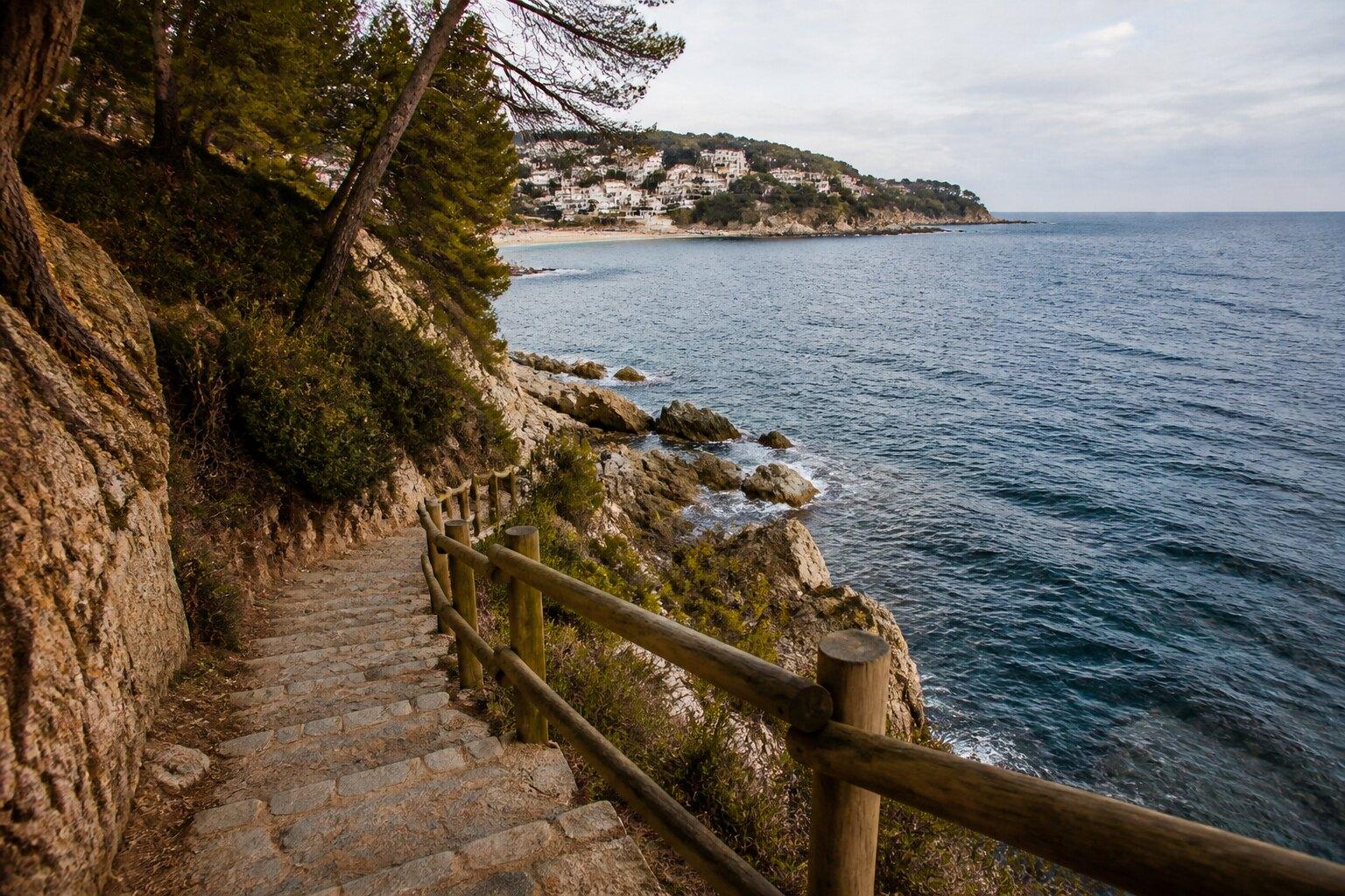 Stone steps on the coastal path between Calella and Llafranc